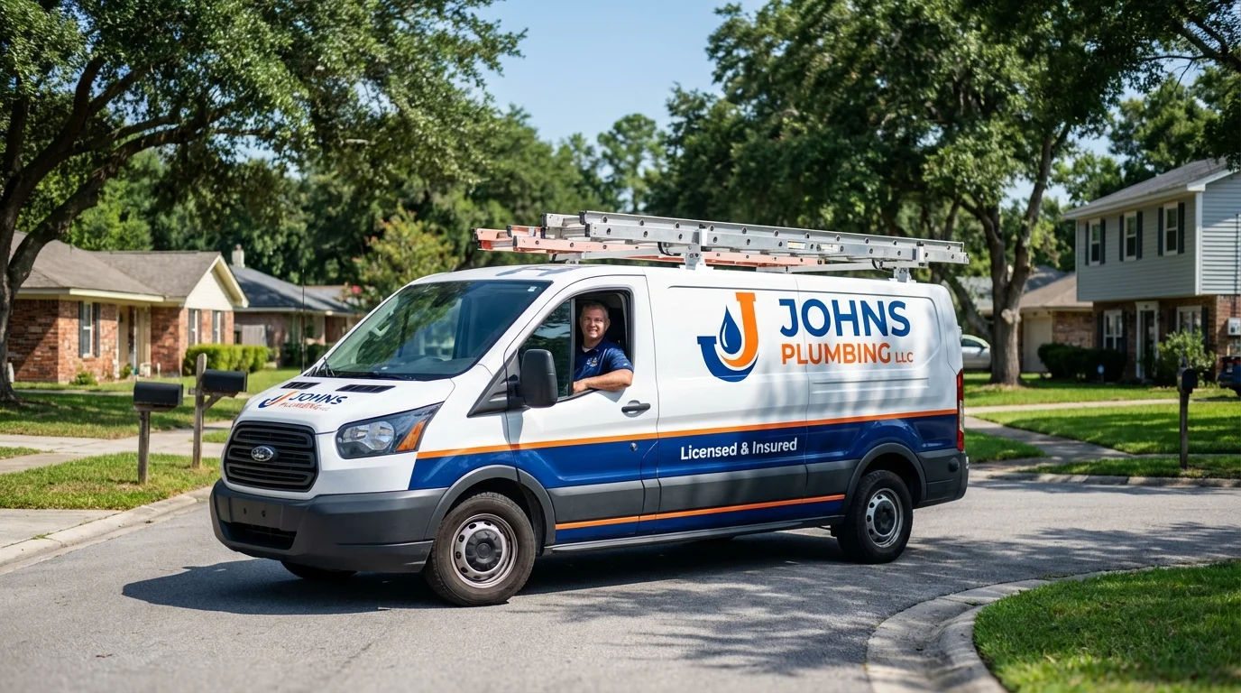 Johns Plumbing LLC service van in Greenwood, LA