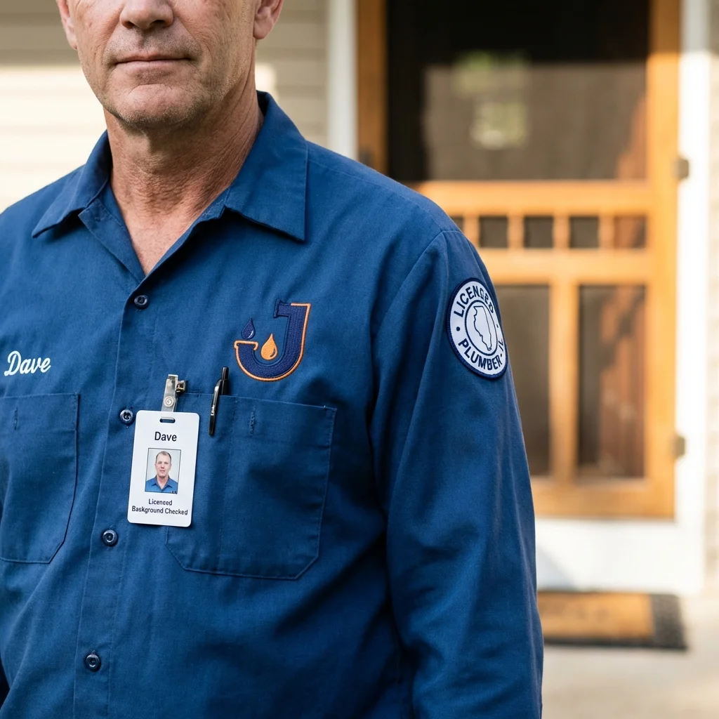 Licensed plumber showing ID badge in Greenwood, LA